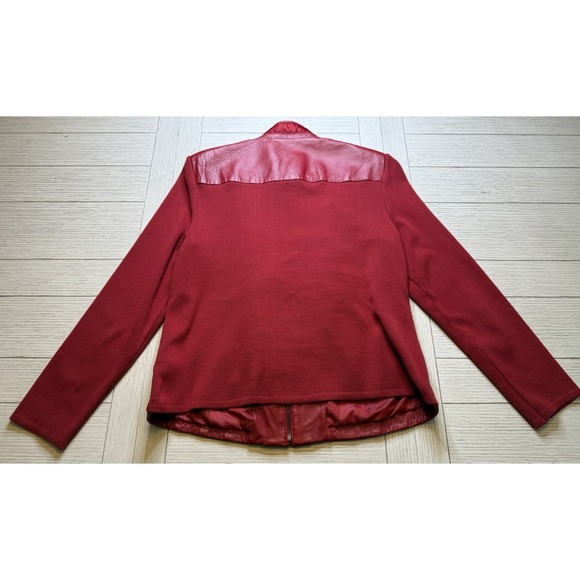 Nyagard  Womens Vintage Jacket Petite Sz L Red Leather W/ Knit Zip Up Jacket‎ - Picture 5 of 11